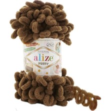 Alize Puffy 769362523605 El Örgü İpi 5 x 100 Gr. %100 Mikropolyester Kahverengi Renkli Yumuşak İplik