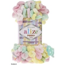 Alize Puffy Color 5862 Gökkuşağı 5 Adet Yumuşak Mikropolyester İp ile Kolay Örgü Keyfi
