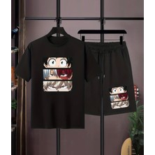 Kids Face Özel Tasarım Japon Anime Baskılı %100 Pamuk Ter Tutmayan Erkek Çocuk T-Shırt Şort Takımı