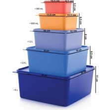 Tupperware Kare Saklama Kabı 5'li Çok Amaçlı Kutu Renkli
