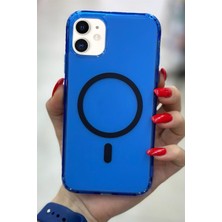 Deilmi Apple iPhone 11 Uyumlu Şeffaf Mavi Magsafe Kablosuz Şarj Destekli Silikon Kapak Kılıf