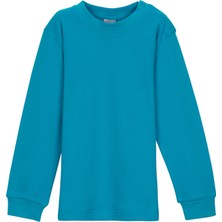 Koyu Turkuaz Basic Kız Bebek Çıtçıtlı Yaka Kışlık Uzun Kollu Tişört