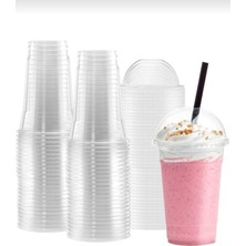 Miopack 350 cc Plastik Pet Limonata Milkshake Bardağı 100 Adet Kapaklı ve Pipetli