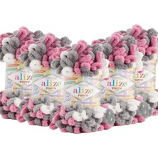 Alize Puffy Color 5'li Paket 100 Gr El Örgü İpliği Gri Pembe Mikropolyester ile Kolay Örgü
