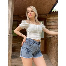 Meissa Fashion Ip Detaylı Yarım Kollu Crop