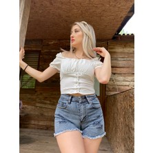 Meissa Fashion Ip Detaylı Yarım Kollu Crop