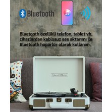 Record Master St14012 Retro Pikap - Kum Beyazı - Bluetooth Ve Şarj Özellikli - Tüm Plakları Çalabilme