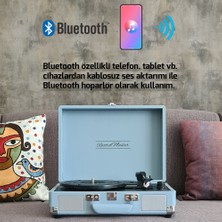 Record Master St14012 Retro Pikap - Pudra Mavi - Bluetooth Ve Şarj Özellikli - Tüm Plakları Çalabilme