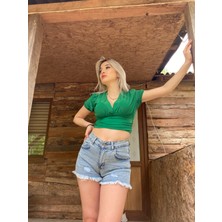 Meissa Fashion Yarım Kolu Göğüs Dekolteli Crop