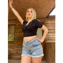 Meissa Fashion Yarım Kolu Göğüs Dekolteli Crop