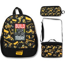 Famebag Famebag Iş Makineleri Anaokulu Çantası Beslenme Kalem Çantası Seti