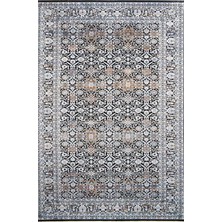 Romans Halı Çam Halı Buhara 3502 Siyah Romans Halı Eskitme Desenli Makine Halısı