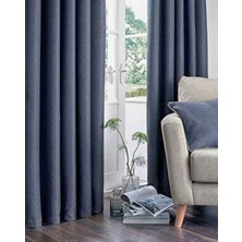 YS Perde Tasarım Nadia Modern Lüx Hasır Dokulu Kalın Keten Yüksek Kaliteli Fon Perde 1/2,5 Normal Pile - Lacivert