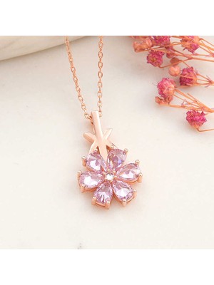 Stil Love Gümüş Rose Pembe Sevgi Çiçeği Kadın Kolye