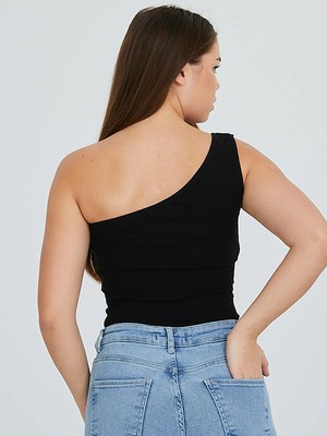 Uğur Böceği Ticaret Siyah Tek Omuz Çıtçıtlı Bodysuit