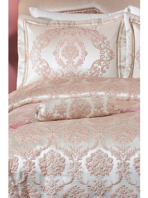 Evlen Home Collection Hilal Dz Jakarlı Yatak Örtüsü 4 Parça Pink/gold