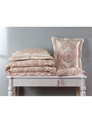 Evlen Home Collection Hilal Dz Jakarlı Yatak Örtüsü 4 Parça Pink/gold