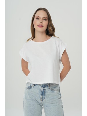 Cross Jeans Beyaz Oversize Kısa Kollu T-Shirt 56105-008