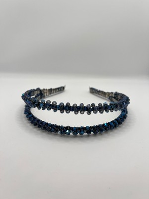 Nes Accessoire Mavi Kristal Boncuk Çiftli Düğün Kına Tacı Saç Aksesuarı