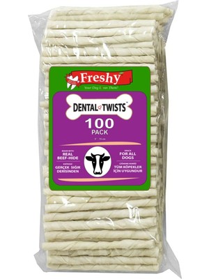 Freshy Dental Twists Beyaz Burgu Çubuk 100'LÜ 600 gr Sağlıklı Köpek Ödülü ve Vitamin Takviyesi