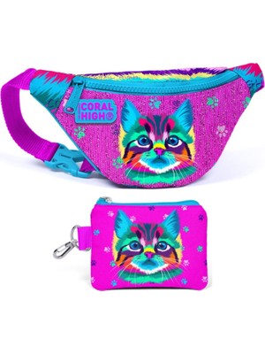 Coral High Mor Pembe Kedi Bel Çantası ve Bozuk Para Çantası Seti - Kız Çocuk