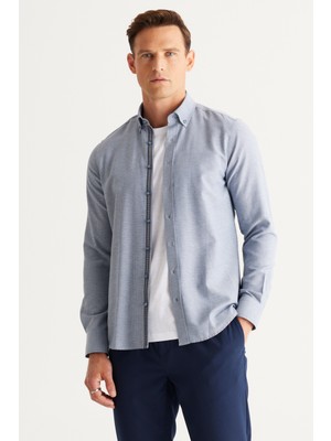 Altınyıldız Classics Slim Fit Düğmeli Yaka İndigo Erkek Gömlek 4A2024100006