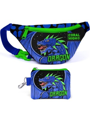 Coral High Mavi Yeşil Dragon Bel Çantası ve Bozuk Para Çantası Seti - Erkek Çocuk