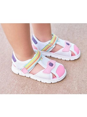 Vicco Flow Burnu Kapalı Cırtlı Phlon Taban Çocuk Sandalet Beyaz Pembe