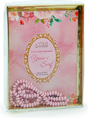 İhvan Online Şeffaf Kutulu Yasin Tesbih Seti Çanta Boy 80 Sayfa Mevlüt Hediyesi Pembe