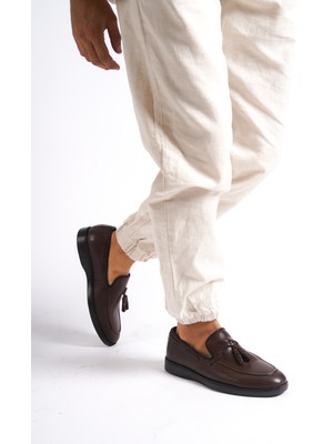 Mubiano MBD100-K Kahverengi Hakiki Deri Erkek Püsküllü Loafer & Günlük Ayakkabı