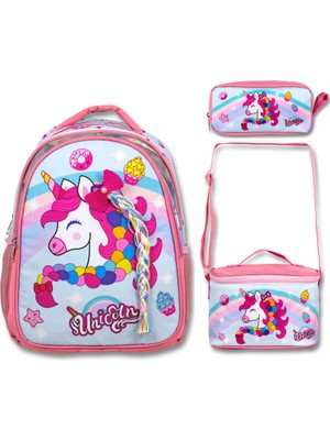Famebag Famebag-Ümit Çanta Renkli Ünicorn Okul Çantası Beslenme ve Kalem Çantası Seti