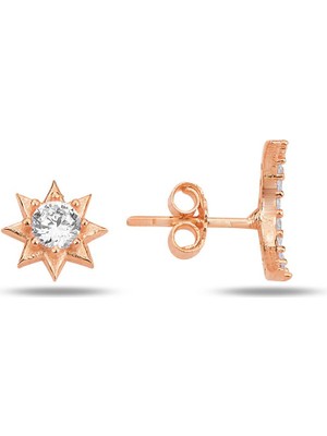 Söğütlü Silver Gümüş Rose Zirkon Taşlı Ay ve Güneş Kombin Küpe SGTL12257ROSE