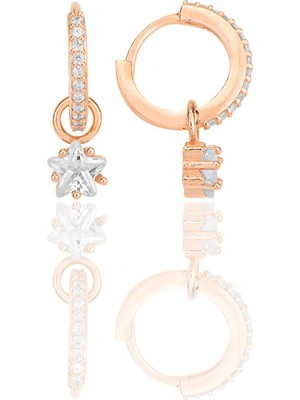 Söğütlü Silver Gümüş Rose Yıldız Kesim Zirkon Taşlı Halka Küpe SGTL12251ROSE