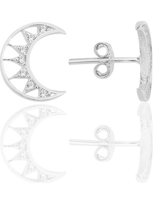 Söğütlü Silver Gümüş Rodyumlu Zirkon Taşlı Hilal Küpe SGTL12263RODAJ