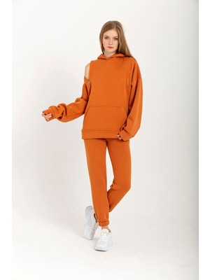 Cof Butik Omuz Detaylı Kadın Sweatshirt Tarçın