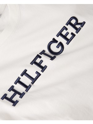 Tommy Hilfiger Bisiklet Yaka Baskılı Bej Kadın T-Shirt WW0WW40057AC0
