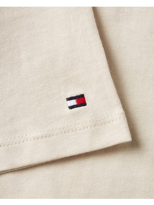 Tommy Hilfiger Bisiklet Yaka Baskılı Bej Kadın T-Shirt WW0WW40057AC0