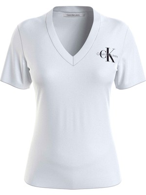 Calvin Klein Jeans V Yaka Düz Beyaz Kadın T-Shirt J20J221429