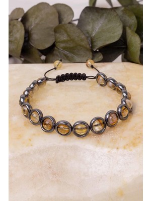 Dünya Doğal Taş Sitrin Taşı ve Hematit Taşı Bileklik