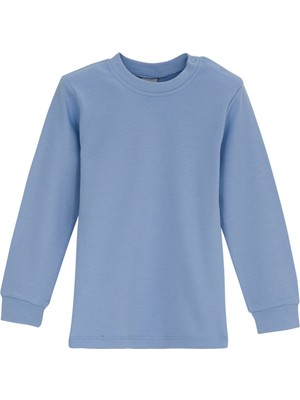 Koyu Mavi Basic Kız Bebek Çıtçıtlı Yaka Kışlık Uzun Kollu Tişört