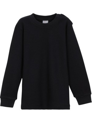 Siyah Basic Kız Bebek Çıtçıtlı Yaka Kışlık Uzun Kollu Tişört