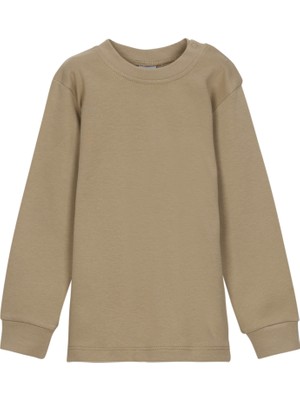 Sütlü Kahve Basic Kız Bebek Çıtçıtlı Yaka Kışlık Uzun Kollu Tişört