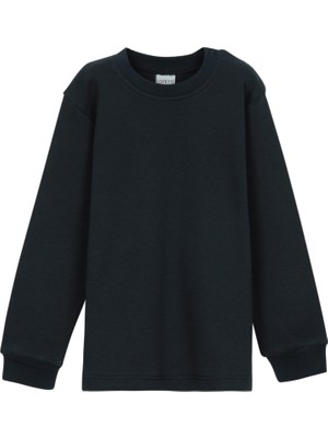 Koyu Lacivert Basic Kız Bebek Çıtçıtlı Yaka Kışlık Uzun Kollu Tişört