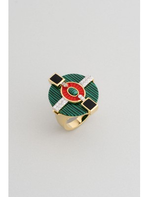 So CHIC Malahit Zarafeti 18 Ayar Sarı Altın Kaplama Gümüş Yüzük