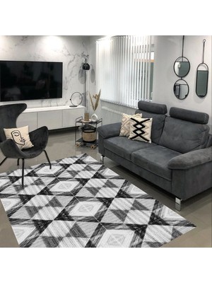 Ilyaki Home Aaron Desenli Kadife Pamuk Tabanlı Yıkanabilen Kaydırmaz Salon Halısı