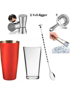 Adin Tasarım Kokteyl Seti 5 Parça Baston Shaker 750 ml Jigger 2/4 cl Bar Süzgeci Buz Maşası Tokmaklı Bar Kaşığı