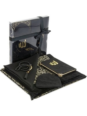 İhvan Online Siyah Hediyelik Mevlid Seti 30 x 30 cm Tafta Seccade ve Pamuklu Örtü ile