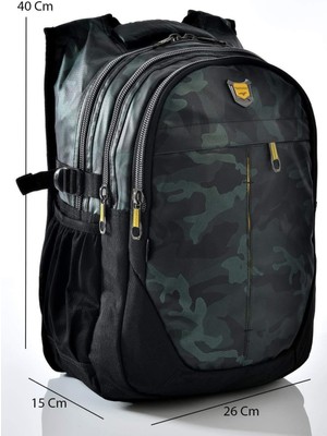 Relaxion Haki Kamuflaj Desenli Okul Sırt Çantası Ergonomik Tasarım 45x35x20cm Uni Kullanıcı 2235