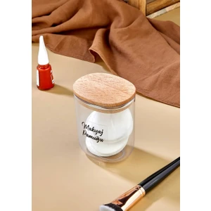 Fbz Home Ahşap Kapaklı Akrilik Makyaj Pamuğu Organizeri 400 ml Pamukluk