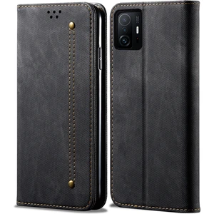 Xiaomi Mi 11T / Mi 11T Pro Için Kot Deri Flip Cüzdan Standlı Telefon Kılıfı - Siyah (Yurt Dışından)
